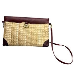 Etienne Aigner Vintage Basket Weave Oxblood Burgundy Leather Trim Purse